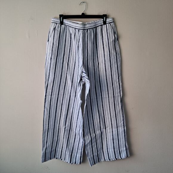 LOFT Pants Striped Linen Pull On Wide Leg Palazzo Deep Space Gray Size XXL (NWT) - Picture 5 of 15